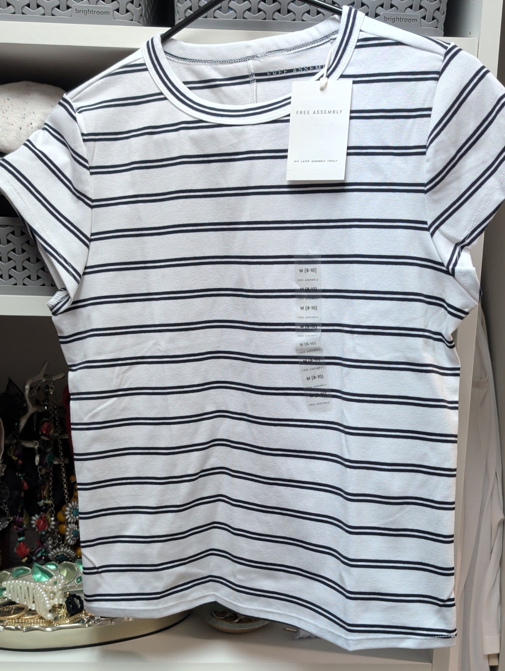 Women's White & Black Stripe Tee